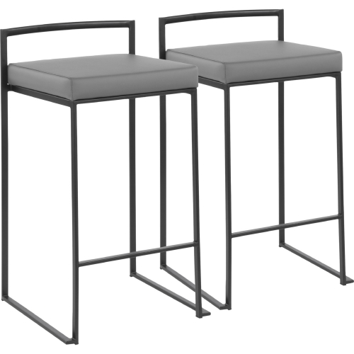 Fuji Stackable 27" Counter Stool in Grey Leatherette & Black Metal (Set of 2)